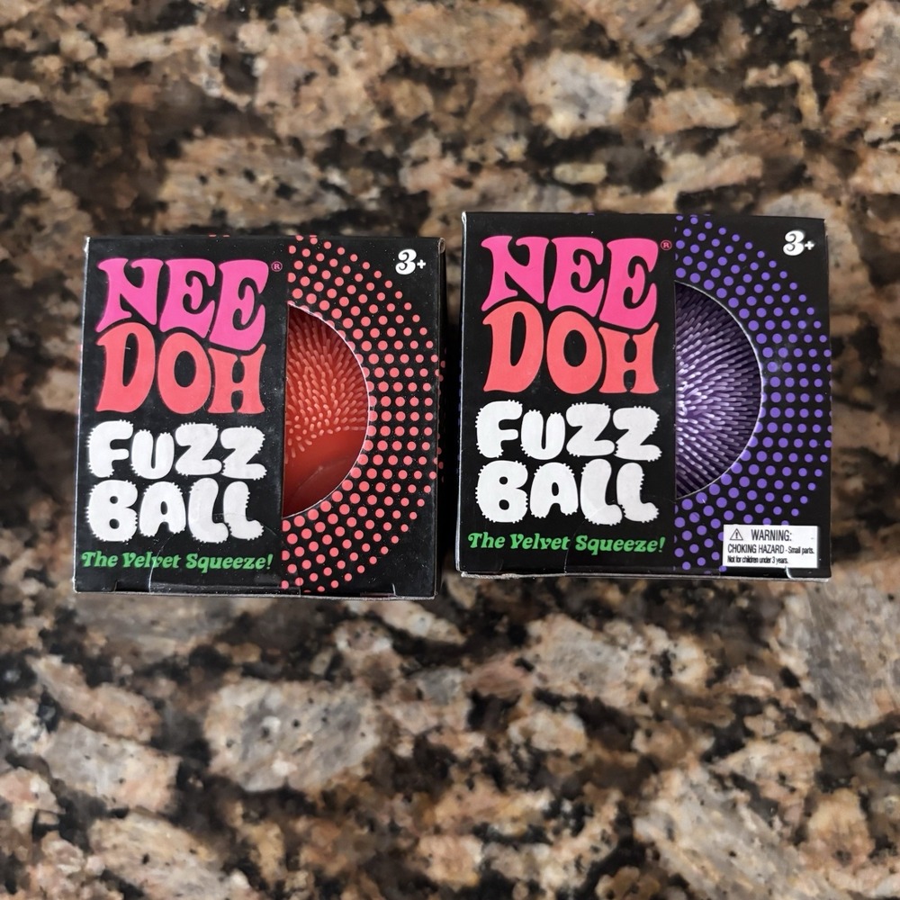 Needoh FUZZ BALL Velvet Squeeze Fuzzball NEW Orange & Purple Nee doh lot of 2